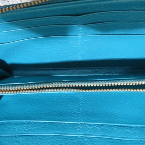 Marc by Marc Jacobs Full Zip Leather Long Wallet Teal Blue - Picture 5 of 12